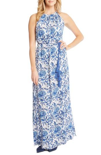 Women's Karen Kane Halter Slit Side Maxi Crepe Dress - Blue