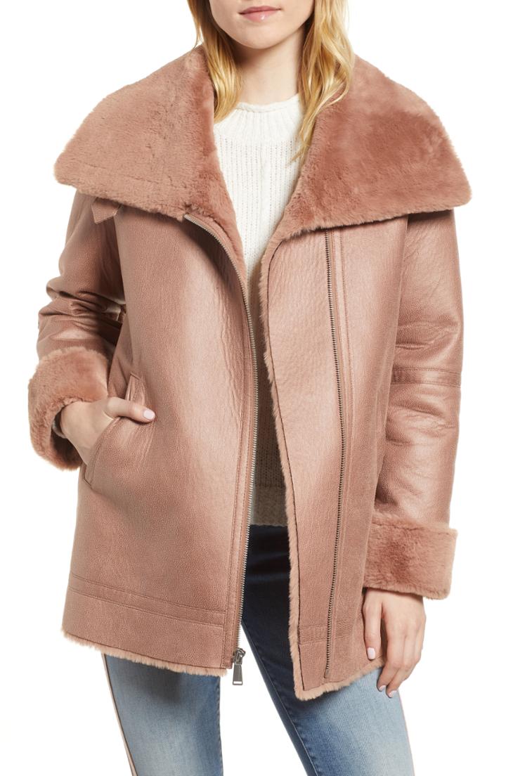 Women's Bcbgeneration Asymmetrical Zip Faux Shearling Coat