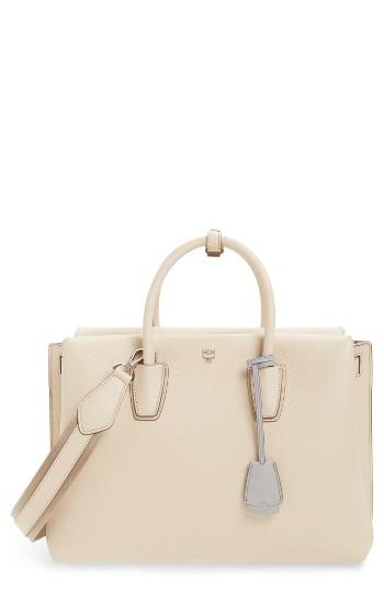 Mcm Large Milla Leather Tote - Beige