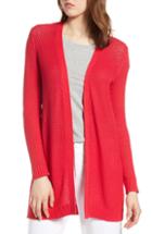 Petite Women's Halogen Textured Cotton Knit Cardigan P - Red
