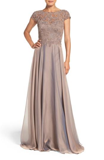 Women's La Femme Embellished Lace & Satin Ballgown