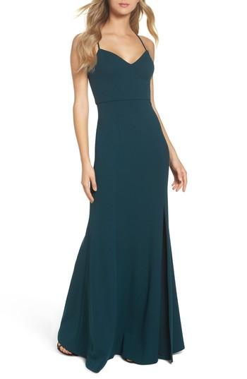 Women's Jenny Yoo Reese Crepe Knit Gown - Blue