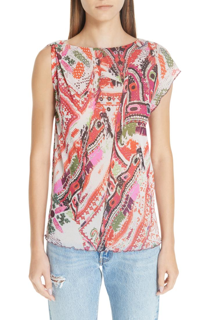 Women's Fuzzi Print Tulle One-sleeve Top - White