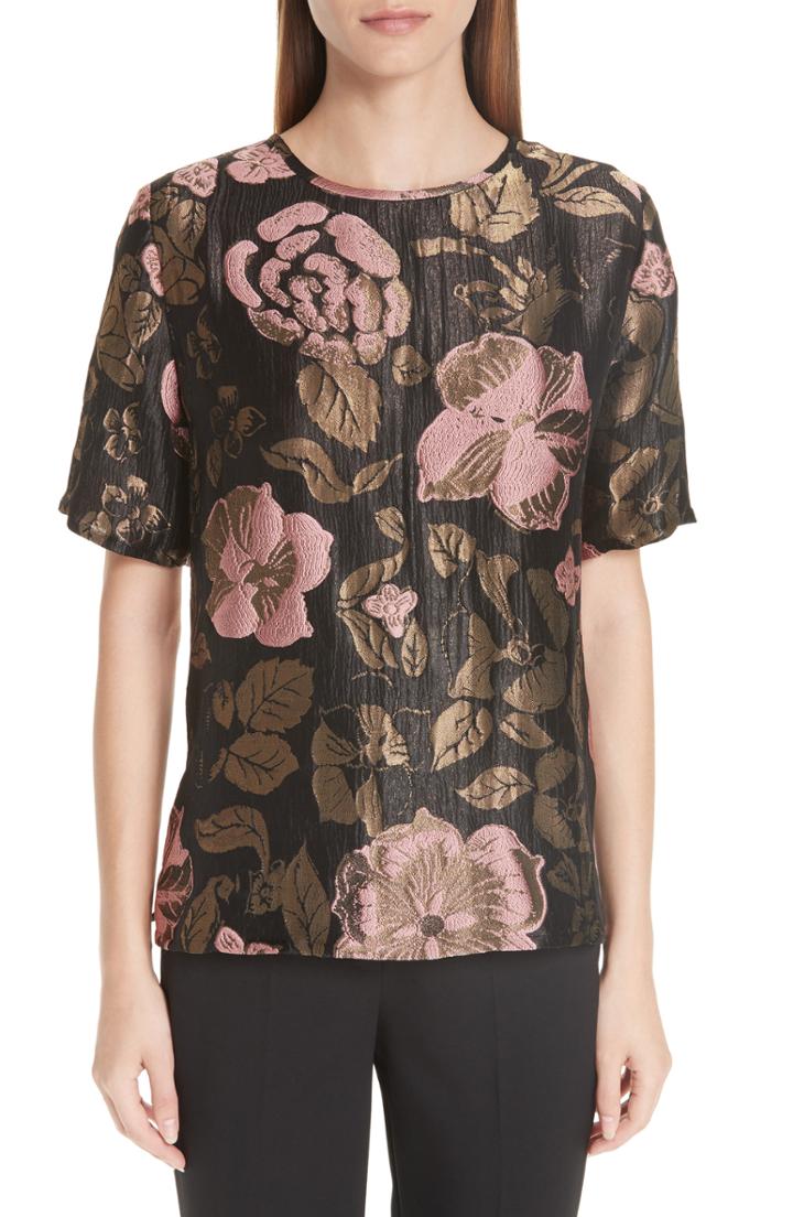 Women's Etro Metallic Floral Jacquard Top Us / 40 It - Black