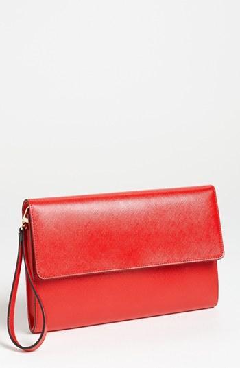 Halogen Saffiano Leather Clutch Red Tomato