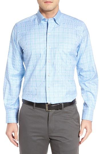 Men's David Donahue Plaid Sport Shirt - Blue