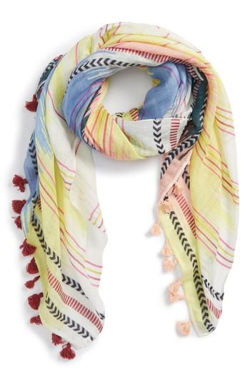 Women's Caslon Ikat Stripe Linen Blend Scarf, Size - Yellow