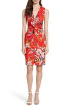 Women's Diane Von Furstenberg Floral Zip Front Stretch Cotton Sheath Dress - Red