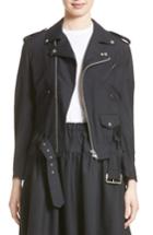 Women's Comme Des Garcons Pinstripe Tropical Wool Moto Jacket - Blue