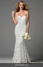 Women's Watters Pauline Strapless Lace Mermaid Gown, Size - White