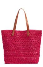 Nordstrom Packable Raffia Crochet Tote - Pink