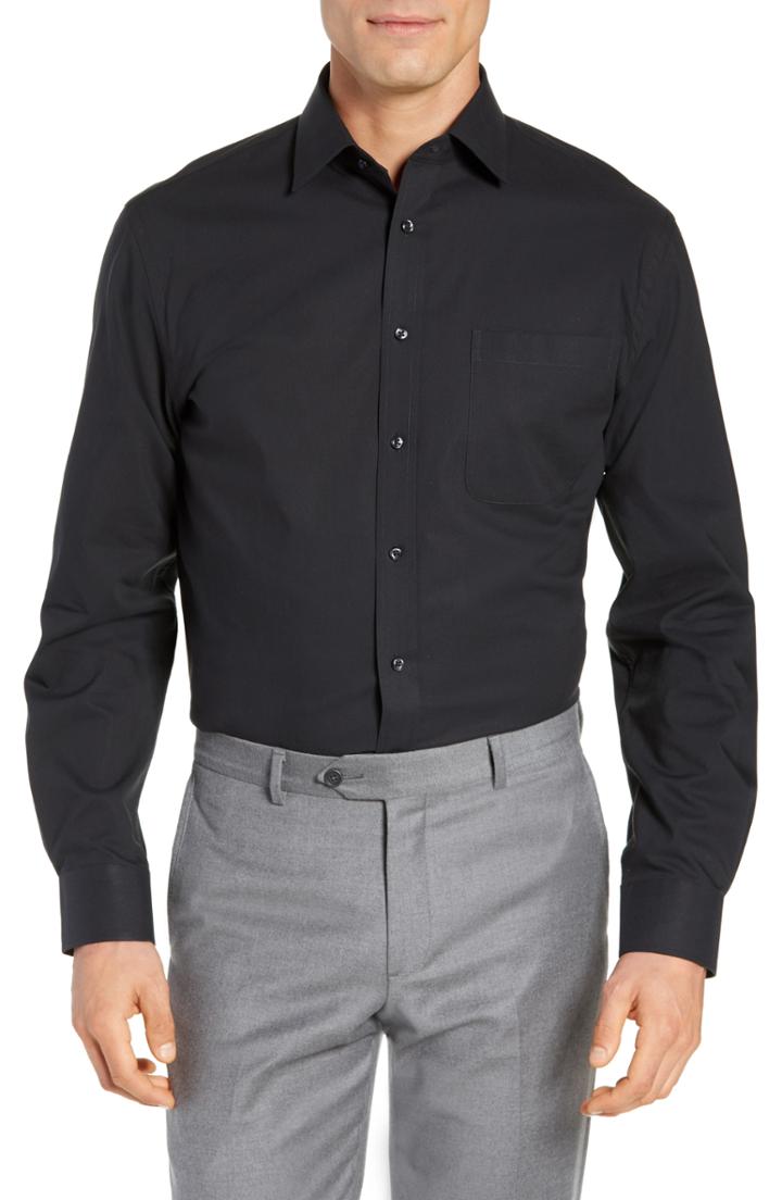 Men's Nordstrom Men's Shop Tech-smart Traditional Fit Stretch Pinpoint Dress Shirt .5 - 32/33 - Black