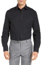 Men's Nordstrom Men's Shop Tech-smart Traditional Fit Stretch Pinpoint Dress Shirt .5 - 32/33 - Black