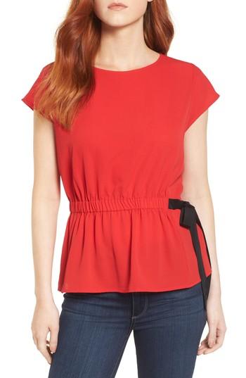 Women's Pleione Gathered Waist Side Tie Top - Red