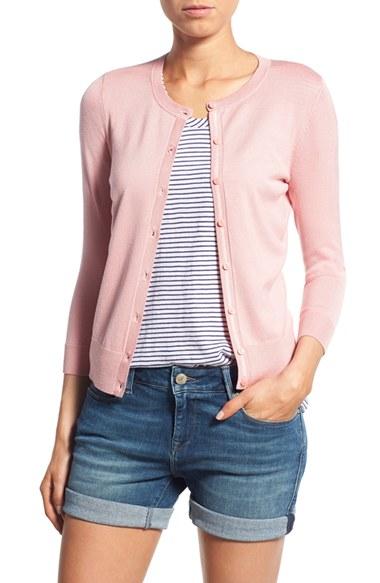 Petite Women's Halogen Three Quarter Sleeve Cardigan, Size P - Pink