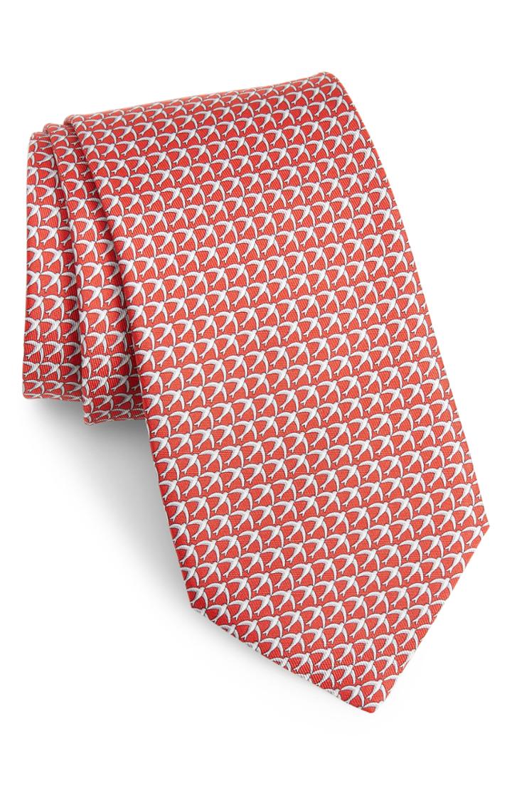 Men's Salvatore Ferragamo Giugno Bird Print Silk Tie, Size - Red