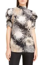 Women's N Degree21 Floral Print Tie Back Silk Top Us / 36 It - Black