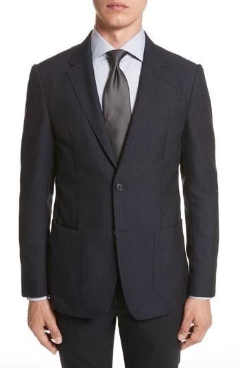 Men's Z Zegna Classic Fit Stripe Cotton Blend Sport Coat Us / 50 Eur - Blue