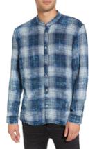 Men's John Varvatos Star Usa Check Band Collar Sport Shirt - Blue
