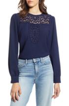Petite Women's Halogen Lace & Crepe Blouse P - Blue