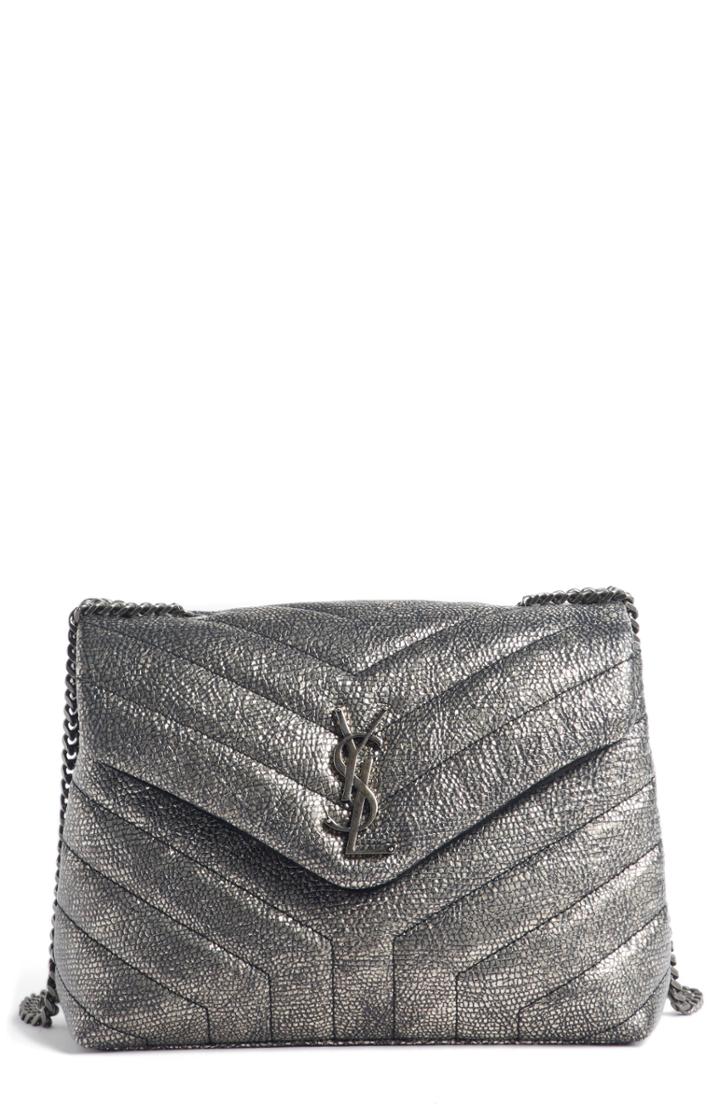 Saint Laurent Loulou Small Metallic Leather Shoulder Bag - Grey