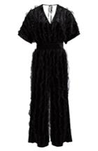 Women's Moon River Mesh Ruffle Velvet Jumpsuit - Black