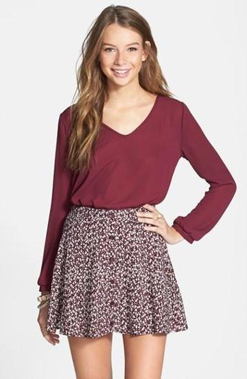 Lush Button Front Skater Skirt (juniors) Burgundy/