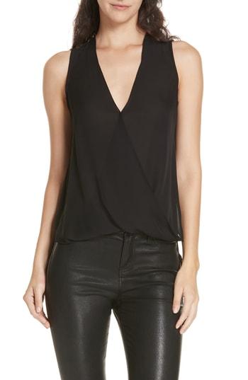 Women's L'agence Mila Draped Silk Surplice Blouse - Black