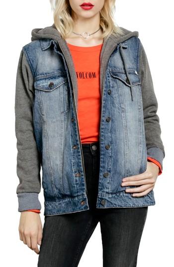 Women's Volcom Lean N Mean Hooded Denim Jacket