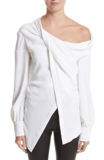 Women's Oscar De La Renta One-shoulder Twisted Blouse - Ivory