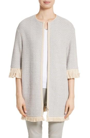 Women's Fabiana Filippi Fringe Trim Chevron Jacket Us / 38 It - Grey
