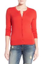 Women's Halogen Three Quarter Sleeve Cardigan, Size - Red