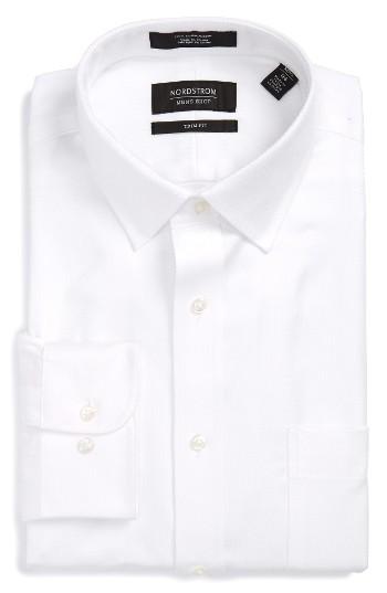Men's Nordstrom Men's Shop Trim Fit Textured Dress Shirt .5 32/33 - White