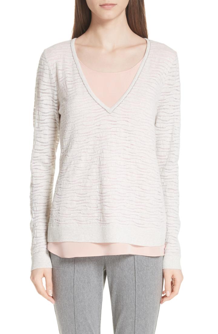 Women's St. John Collection Scarlett Stripe Knit Sweater, Size - Grey