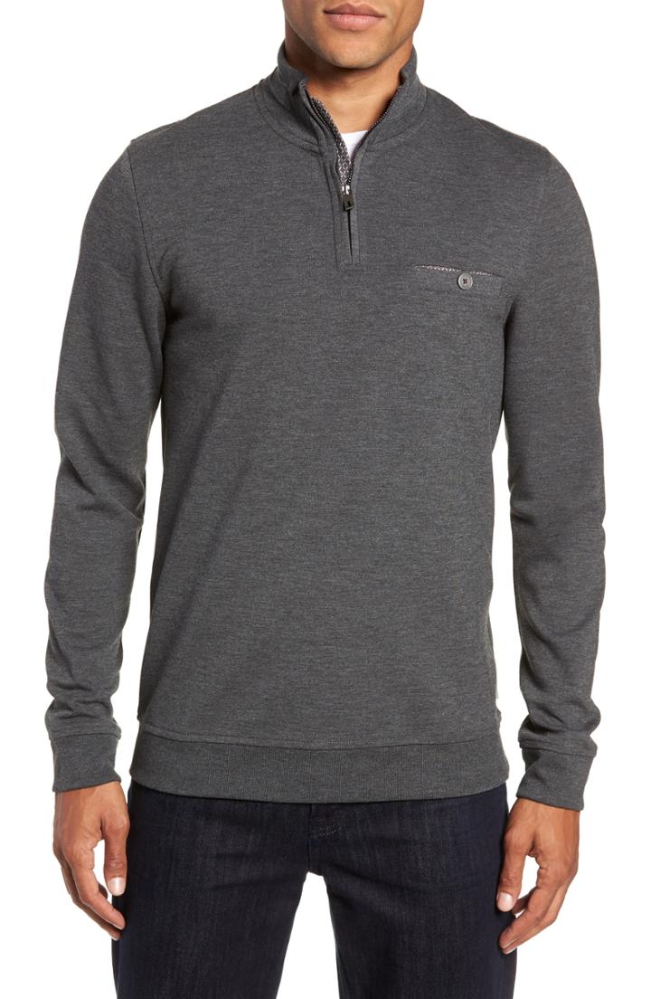 Men's Ted Baker London Peper Trim Fit Half Zip Pullover (xl) - Grey