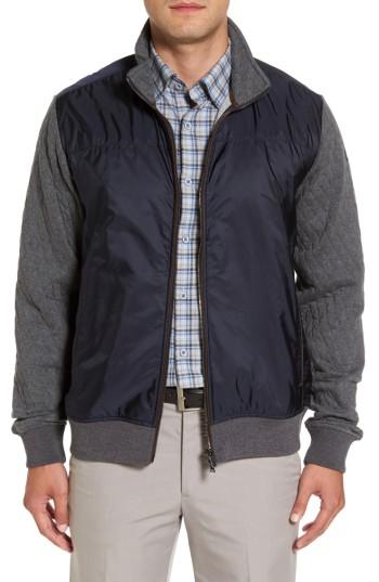 Men's Paul & Shark Colorblock Mixed Media Zip Front Jacket, Size - Blue