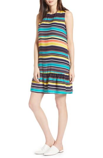 Petite Women's Halogen Ruffle Hem Shift Dress, Size P - Blue