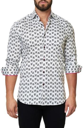 Men's Maceoo Trim Fit Print Sport Shirt (l) - White