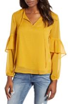 Women's 1.state Sheer Tie Neck Blouse - Yellow