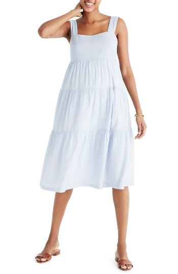 Women's Madewell Marcelline Tiered Stripe Midi Dress - Blue