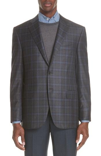 Men's Canali Classic Fit Plaid Wool Sport Coat Us / 54 Eu L - Grey
