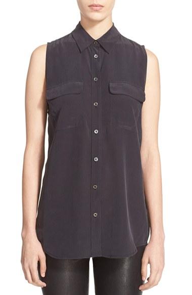 Women's Equipment 'slim Signature' Sleeveless Silk Shirt - Black
