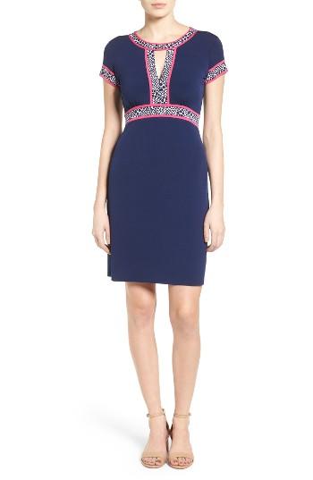 Women's Michael Michael Kors Border Print Keyhole Jersey Sheath Dress