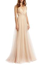 Women's Monique Lhuillier Bridesmaids Back Cutout Pleat Tulle Gown - Beige