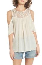Women's Hinge Lace Cold Shoulder Top, Size - White