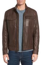 Men's Cole Haan Washed Leather Trucker Jacket, Size - Brown