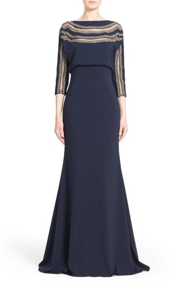 Women's Badgley Mischka Couture Embellished Blouson Column Gown