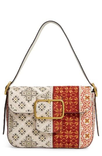 Tory Burch Sawyer Embroidered Shoulder Bag - Beige
