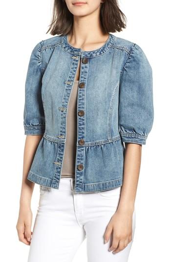 Women's Hinge Peplum Denim Jacket, Size - Blue
