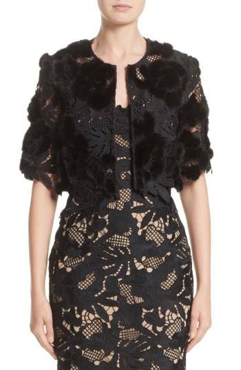 Women's Lela Rose Genuine Mink Embroidered Lace Bolero